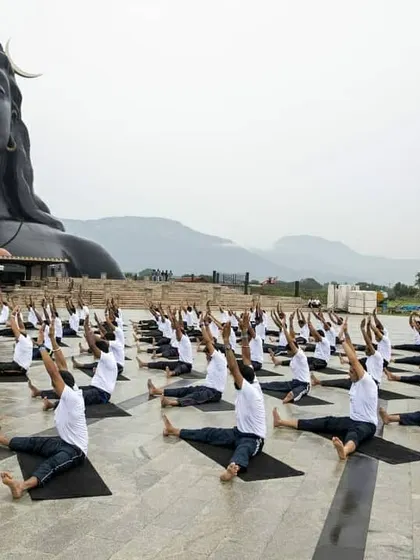 A wide view of the Hatha Yoga training program for the Indian Army. The scale of this initiative, supported by the Isha Foundation, is truly humbling.