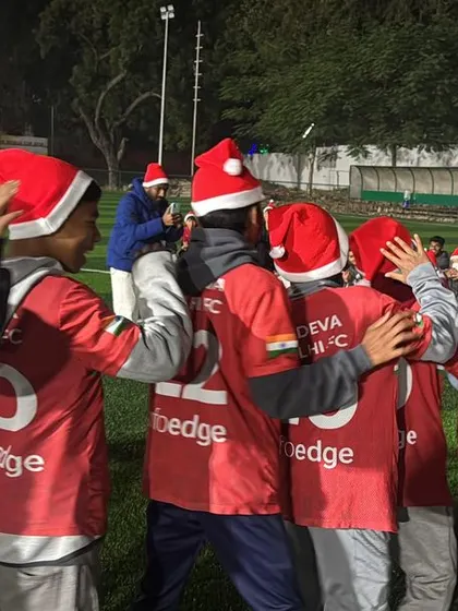 Christmas celebrations at the academy. Moments like these, with Santa hats and team hugs, build the family spirit that is at the heart of Sudeva. We train together, we celebrate together.