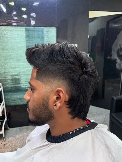 A close-up of the modern mullet, showing the detail in the texture.