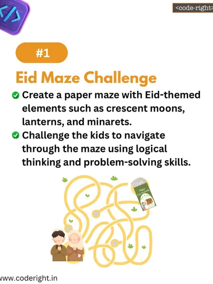 An Eid maze challenge is a fun way to practice logical thinking and problem-solving. Kids have to navigate through the maze using directional commands, which is a core concept in programming robots.