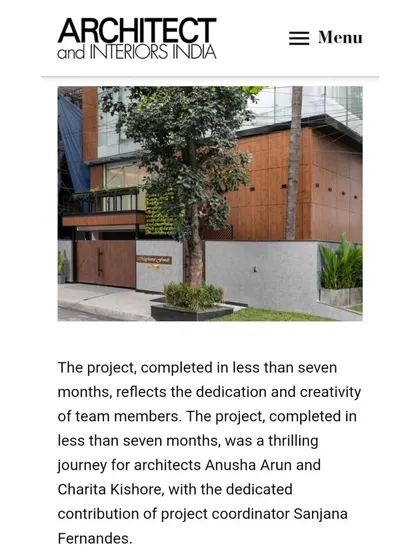 Our design for the Meghana Foods corporate office was also featured in Architect and Interiors India. The article highlighted the fast-paced nature of the project, which was completed in less than seven months through dedicated teamwork.