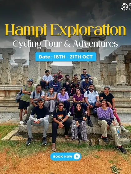 A group of adventurers ready to explore Hampi's rich history. Our cycling tours and adventure activities make this a unique experience.