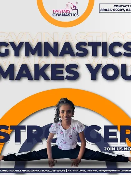 Gymnastics is a full-body workout that makes you stronger and more flexible. This student demonstrates a perfect split, showcasing the results of dedicated training.