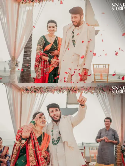A collage of candid moments showing the couple's playful interactions during the wedding ceremony. We believe in capturing the fun and energy of your special day.