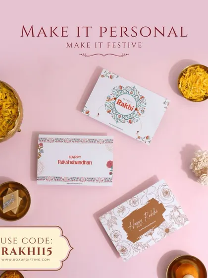 Make it personal, make it festive. Choose from a variety of custom Rakhi cards to add a sweet, handwritten note for your sibling.