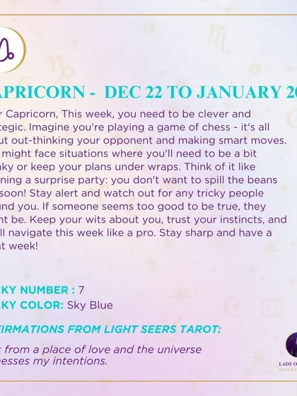 A weekly tarot prediction for Capricorn. This week, you need to be clever and strategic. You might need to be a bit sneaky or keep your plans under wraps. Trust your instincts, and you'll navigate this week like a pro.