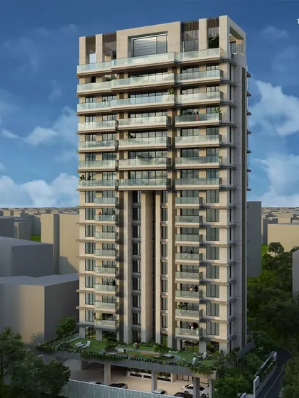 This residential building on Pali Mala Road in Bandra West embraces luxury with every line. Clad in a Reckli exterior with stone texture paint, the building boasts minimalist elegance, crowned with a distinctive touch of grandeur.