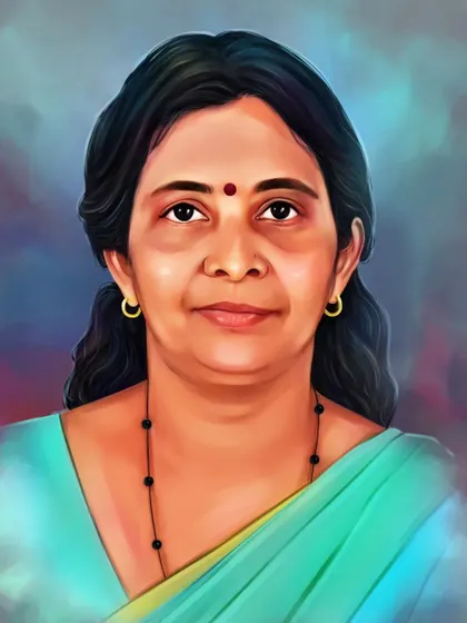 A digital portrait painting of a woman with a soft, painterly background. This style blends realism with artistic flair.