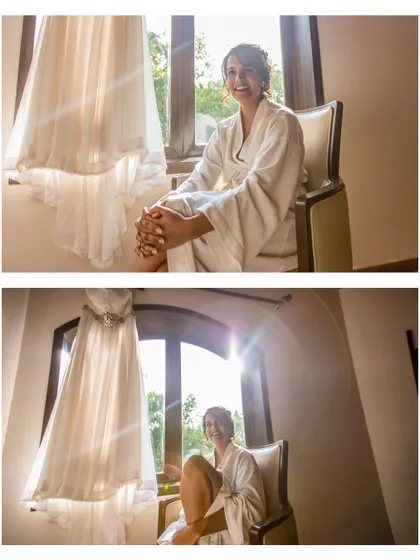 A diptych showing two happy moments of the bride before her Christian wedding.