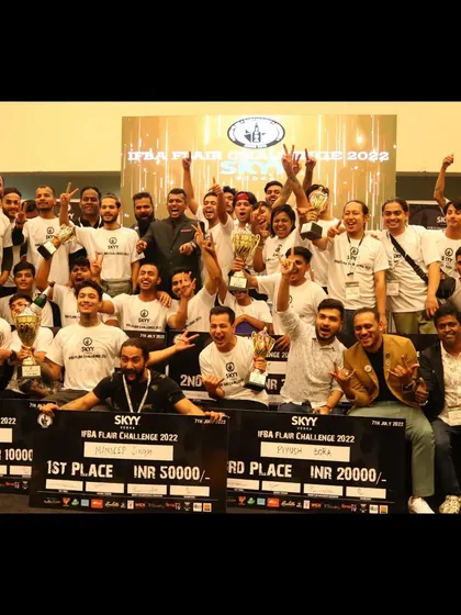 A group photo of all the winners at the IFBA Flair Challenge 2022. Our team members regularly compete and place among the best bartenders in the country.
