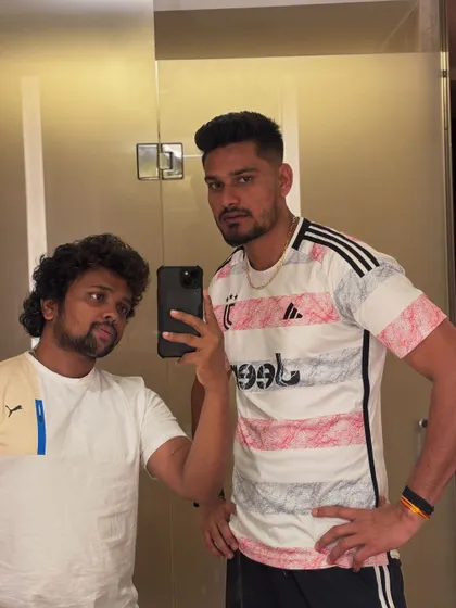 A selfie with Kuldeep, showing off his fresh fade.
