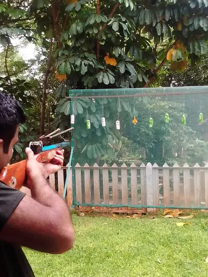 Take a shot with our crossbow setup. It's another exciting way to test your aim and enjoy some friendly competition in our outdoor activity area.