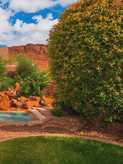 Can you spot the speaker? Our outdoor audio solutions are designed to blend into your landscape. This satellite speaker is tucked away among the foliage, providing rich sound for the pool and garden area without disturbing the natural beauty.