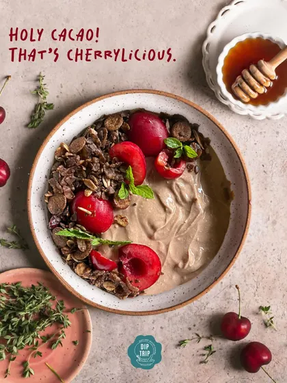 Indulgence doesn't require guilt. Our Cherrylicious bowl features creamy cocoa yogurt swirled with fresh cherries and topped with a cranberry chocolate granola for a decadent yet wholesome snack.