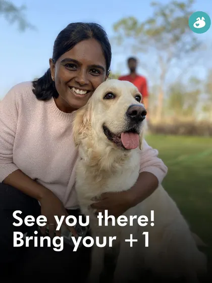 A duplicate image of the happy pet parent and her Golden Retriever, reinforcing the positive outcomes of our events.