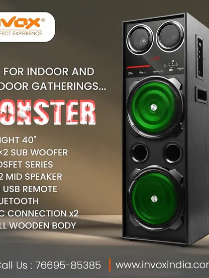 This Monster series model is best for both indoor and outdoor gatherings. It has a full wooden body, dual 10-inch subwoofers, and two mic connections for karaoke.