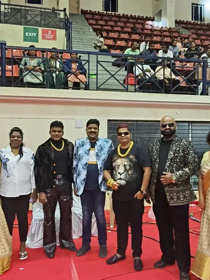 With the team of Snehanjali Entertainers after a successful show. We performed for a large audience in an indoor stadium.
