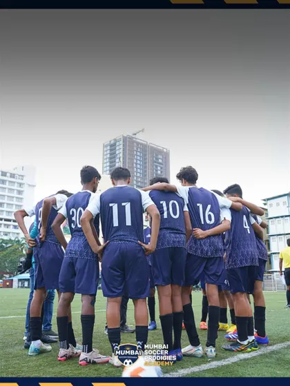 A team huddle celebrating a Top 4 finish in the MFA YPL U15 for the third year in a row.