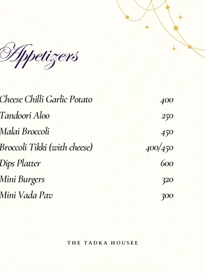 More appetizer options from my party menu, including Indian-inspired bites like Malai Broccoli, Mini Vada Pav, and Mini Burgers to get your celebration started.