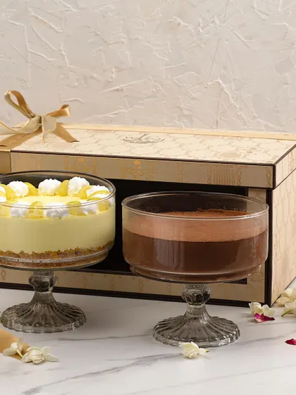 Making Diwali twice as sweet with our special edition festive gift boxes. This set features a duo of our desserts, including a zesty Lemon Mousse and a rich Dark Chocolate Mousse, in a beautiful custom-printed box.