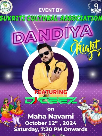 The poster for a "Dandiya Night" as part of the Durga Puja 2024 celebrations, an annual ritual for me.