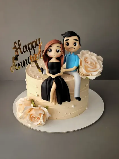 Sweetening up your special day, one slice at a time. This peachy anniversary cake with a custom couple figurine was made in my bestseller chocolate truffle flavor.