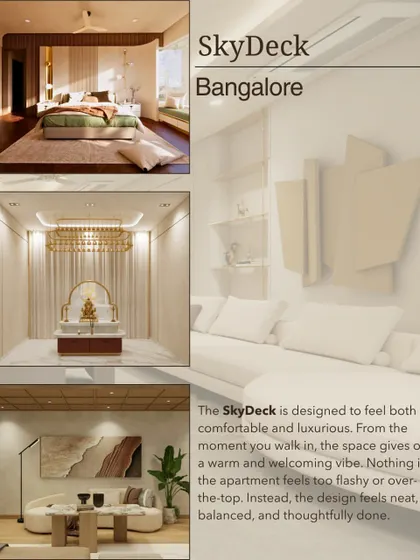 This collage highlights our SkyDeck project in Bangalore, designed to feel comfortable, warm, and welcoming from the moment you walk in.