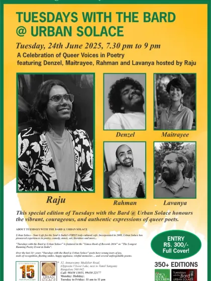 The poster for our "Celebration of Queer Voices in Poetry," a special edition of 'Tuesdays with the Bard' honoring vibrant, courageous, and authentic queer poets.