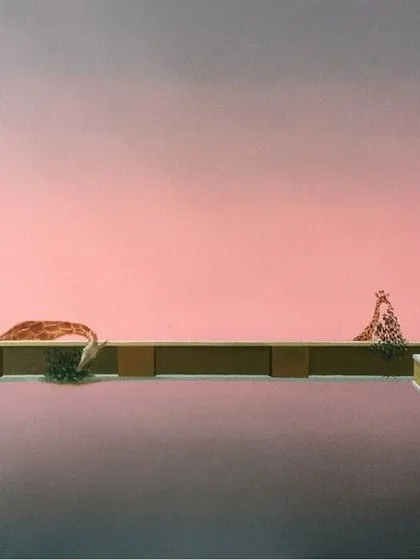 Suchendra's contemplative artwork, which was part of the HK Kejriwal Young Artist Awards exhibition. His pieces often feature minimalist compositions and a serene, dreamlike quality.
