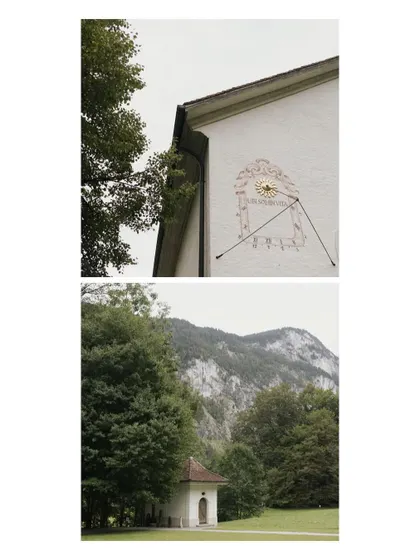 A diptych capturing the serene and majestic scenery of the Swiss Alps, setting the stage for Punar and Malhar's intimate elopement.