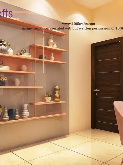 A unique shelving unit from our 'Modern Traditional Glam' project, adding an artistic and functional touch to the room.
