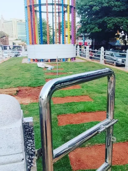 A public space in the city where I've installed a new lawn, with gaps left for stepping stones or planting.