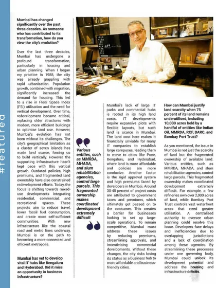 An article where I discuss the challenges of urban planning in Mumbai, particularly the issue of fragmented land ownership. I advocate for a centralized planning authority to oversee development and unlock the city's full potential.