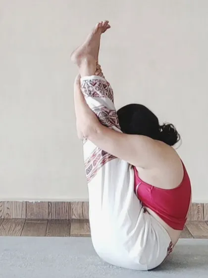This pose, Urdhva Mukha Paschimottanasana, is an intense hamstring and back stretch that also challenges your balance and core strength.