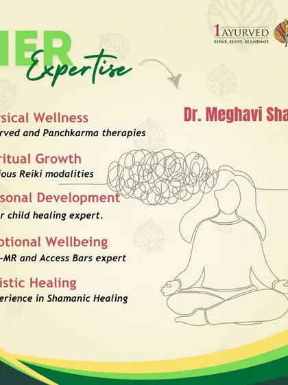 Meet Dr. Meghavi Shah, one of our lead holistic healing experts. Her expertise showcases our integrated approach, combining deep Ayurvedic knowledge of Panchakarma with modern mind-body techniques like EFT, Access Bars, and Reiki. This allows us to address physical, emotional, and spiritual well-being simultaneously.