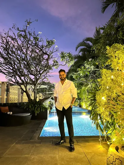 A beautiful Sangeet night by the pool. I curate specialized playlists for wedding events, blending traditional and modern music to celebrate the occasion.