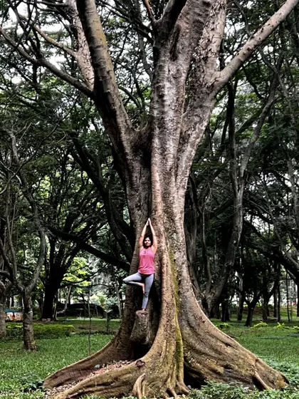 Freedom is about consciously choosing what is good for your heart and soul. Here I am in Vrksasana (Tree Pose) next to a magnificent old tree, finding my balance and connection to nature.