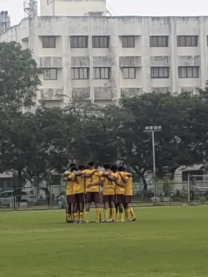 A team huddle before a match in the AIFF U17 Elite Youth League. Progress over results.