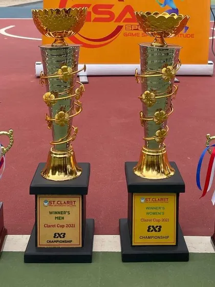 The trophies for the St Claret 3x3 tournament.