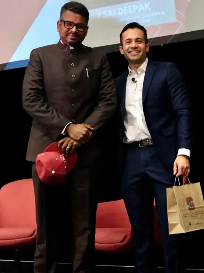 Posing with the student moderator after my conversation at the Stanford India Dialogue. It is heartening to see the intellectual curiosity of the younger generation in the diaspora.