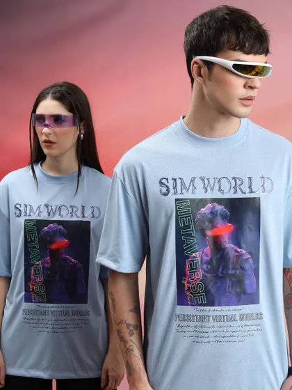 For this Metaverse-themed shoot with Highlander, I focused on creating a futuristic, cyberpunk vibe. The styling uses oversized graphic tees and sleek, sci-fi inspired eyewear to build a distinct, gender-neutral look for a modern audience.