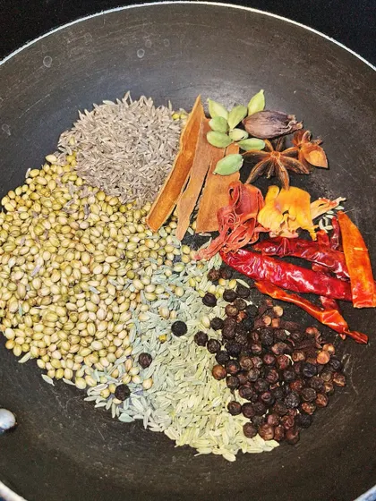 Toasting whole spices for a South Indian meal. Even for savory dishes, I make everything, including the spice blends, from scratch.