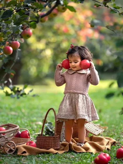 "Can you hear the ocean?" This little one playing with apples during her themed outdoor session is just too adorable for words.