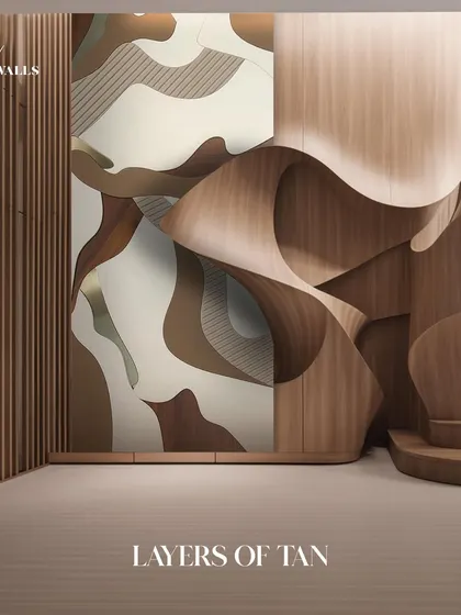 'Layers of Tan'. This sleek wall panel is a piece of art, with each layer made from a different material to showcase its unique beauty. It elevates the myriad shades of humanity through a minimalist lens.
