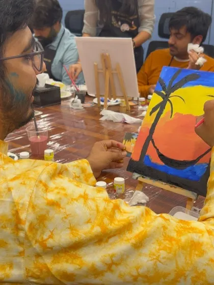 Painting a sunset scene. It's amazing to see how each person interprets the same reference picture differently.