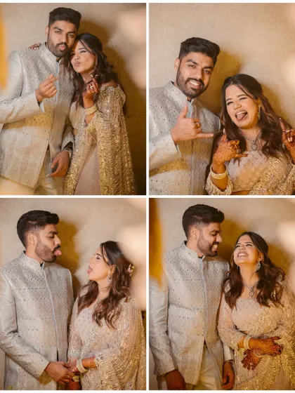 A fun and playful collage of a couple making funny faces after their ring ceremony. This shows that alongside the formal moments, I love to capture your true personalities.