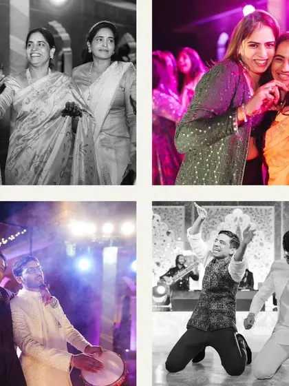 A collage of joyful moments from the Sufi Night, showing guests of all ages dancing and celebrating together.
