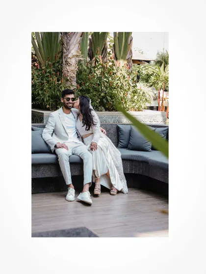 A sweet moment between the couple during their welcome brunch in Goa.