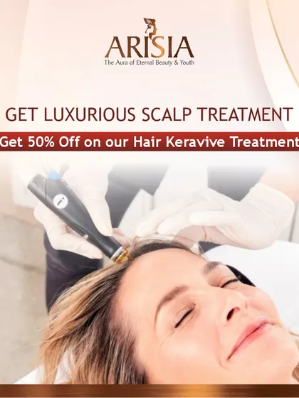 A client receiving the luxurious Keravive scalp treatment. This is an excellent option for anyone looking to deep clean their scalp and address common issues like dryness or flakiness, with special offers sometimes available.