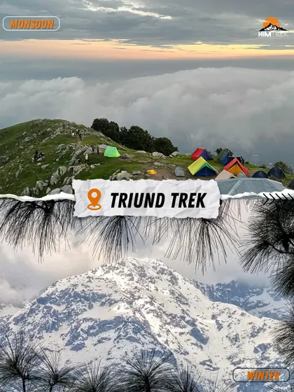 Triund Trek: The familiar green ridge of Triund in monsoon versus a completely snow-covered landscape in winter.